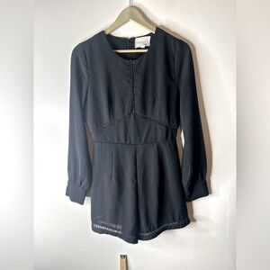 Moon River Black Long Sleeve Crochet Romper